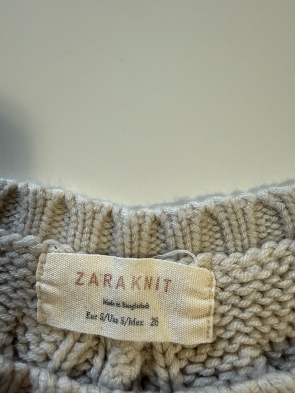 Zara Cream Cable-Knit Crewneck Sweater - Picture 5 of 7